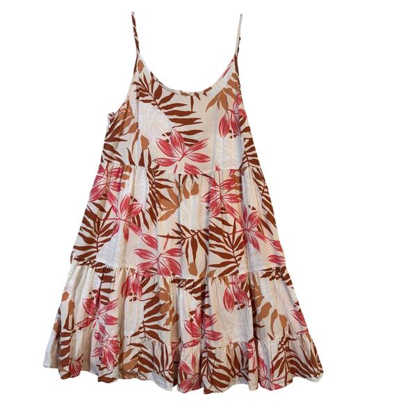 Roxy Tropical Sea Floral Tiered Flutter Mini Babydoll Dress Swim Coverup Medium - Picture 1 of 8